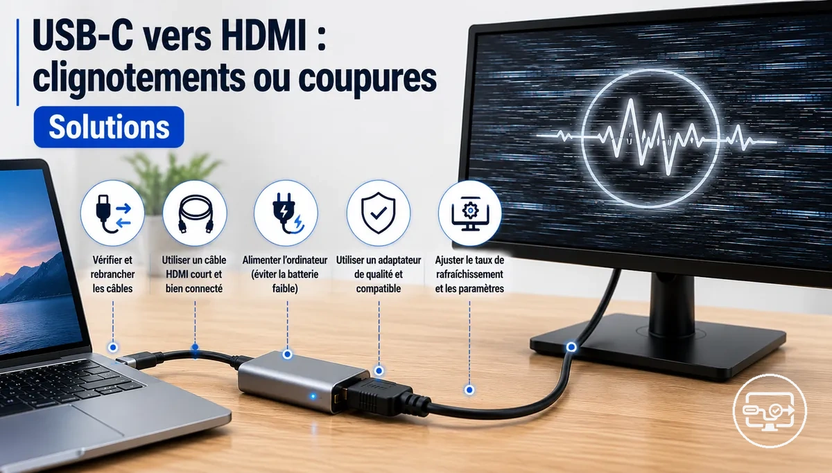 Solutions USB-C vers HDMI en cas de clignotements ou coupures, axées sur la stabilité du signal