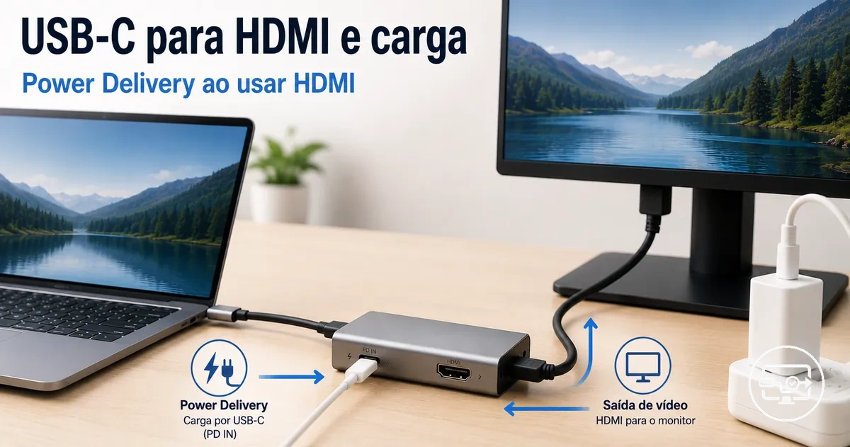 Compatibilidade USB-C para HDMI com carga passante e Power Delivery durante o uso do HDMI