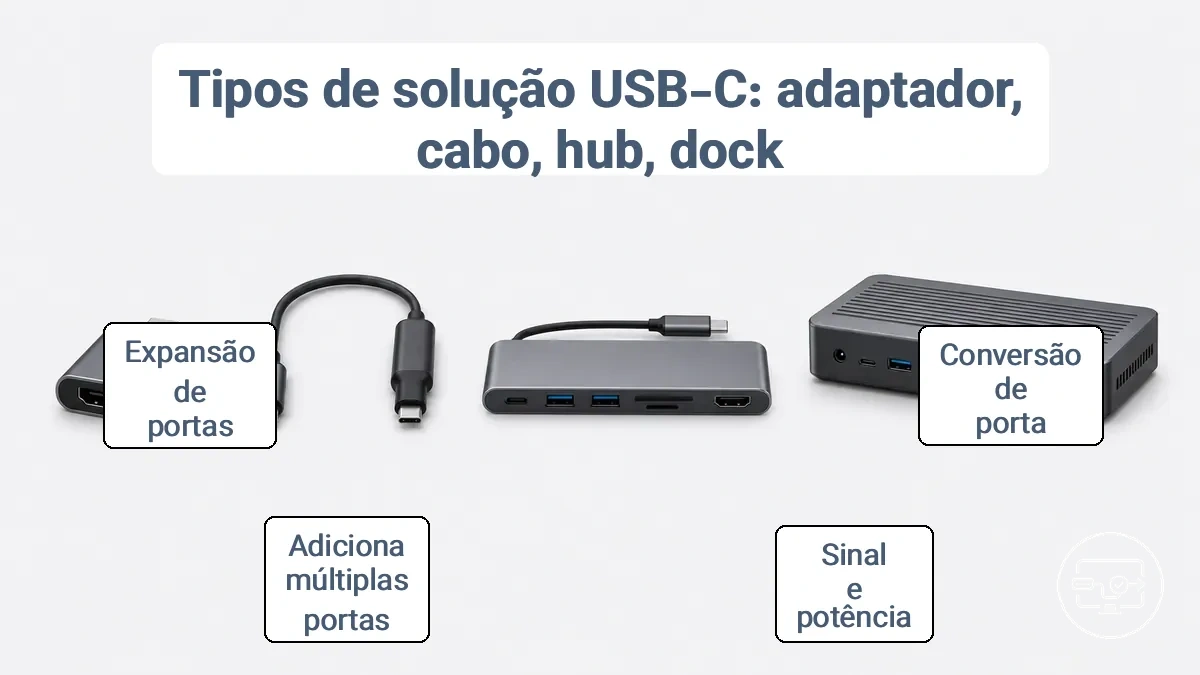 Fatores de forma física de adaptador, cabo e dock