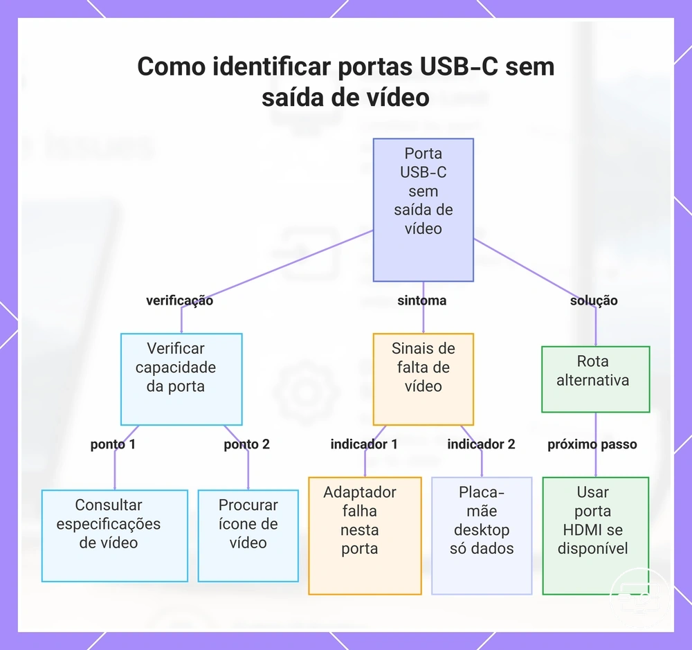 Como identificar portas USB-C sem saída de vídeo