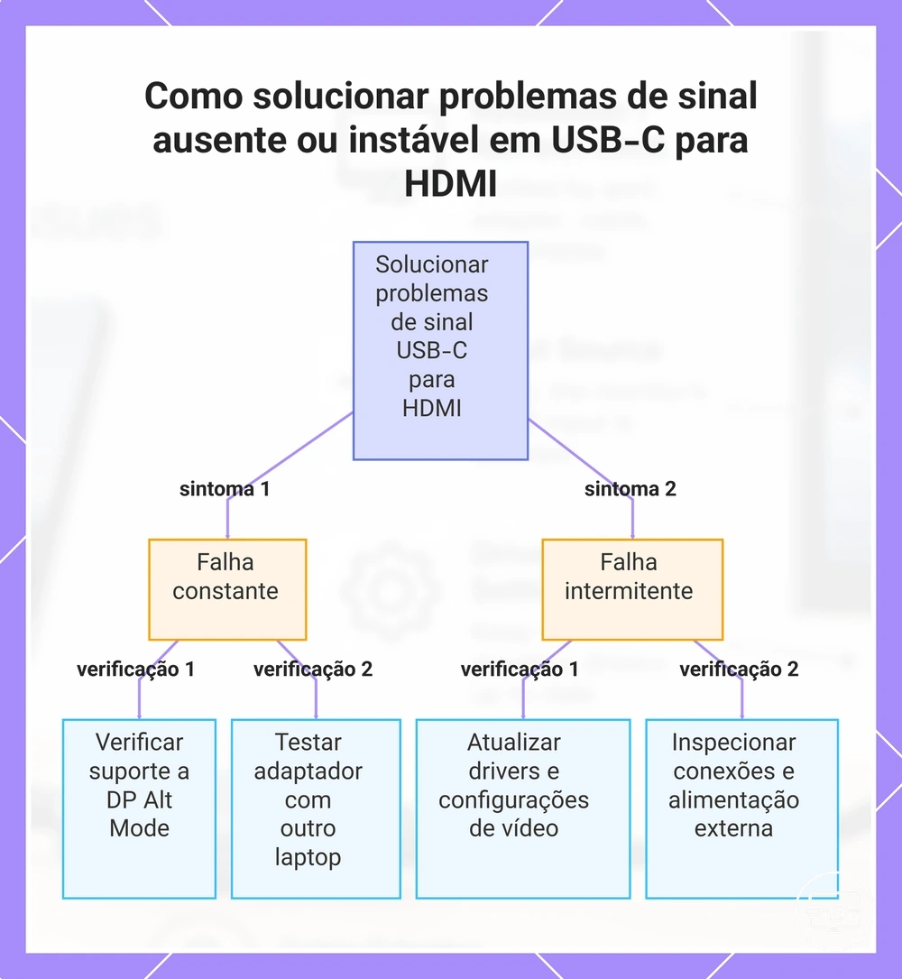 Como solucionar problemas de sinal ausente ou instável em USB-C para HDMI