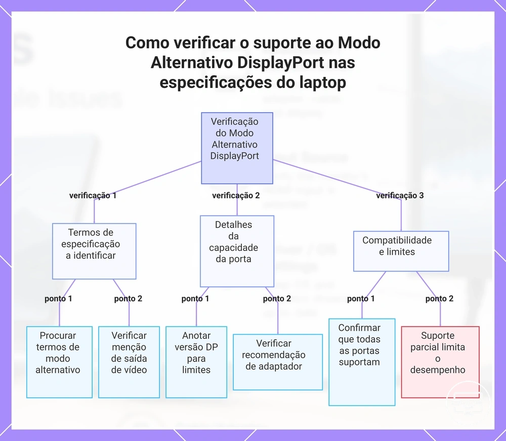 Como verificar o suporte ao Modo Alternativo DisplayPort nas especificações do laptop