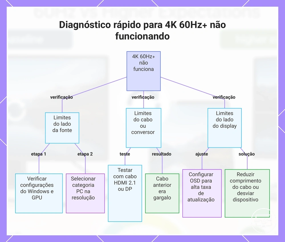 Diagnóstico rápido para 4K 60Hz+ não funcionando