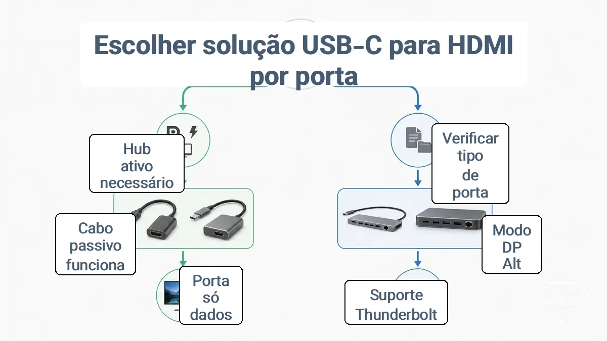 Árvore de decisão: capacidade da porta leva ao tipo de solução para conectividade USB-C para HDMI.
