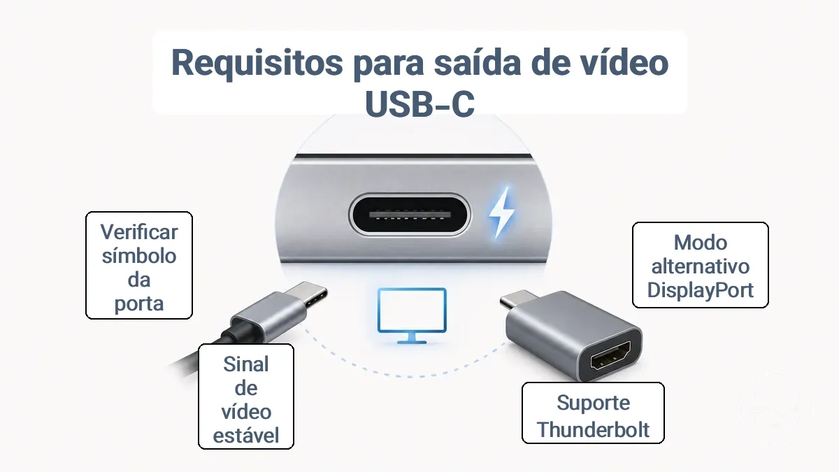 Diagrama mostrando indicadores de capacidade da porta USB-C para suporte a saída de vídeo