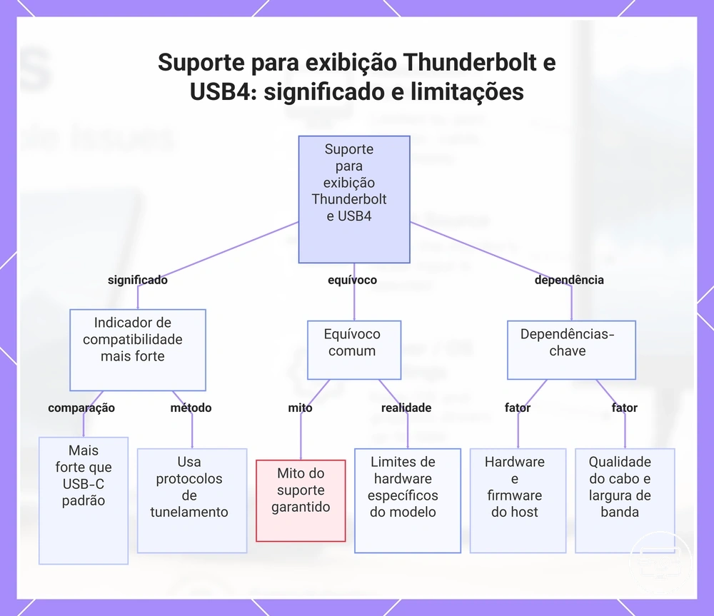 Suporte para exibição Thunderbolt e USB4: significado e limitações