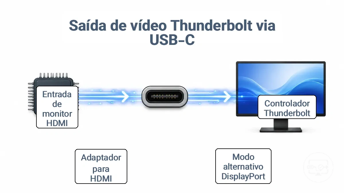 Fluxo de sinal do controlador Thunderbolt até o display HDMI