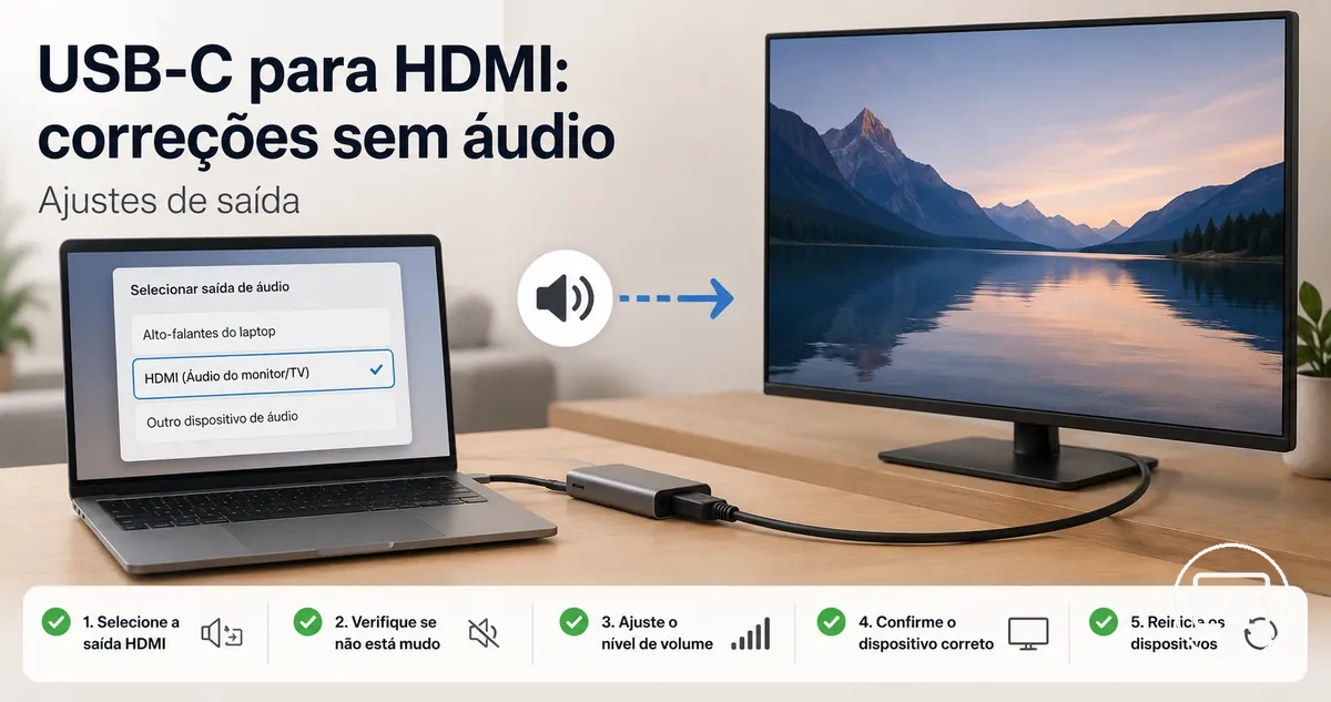 Correções para USB-C para HDMI sem áudio com seleção de saída e roteamento de som