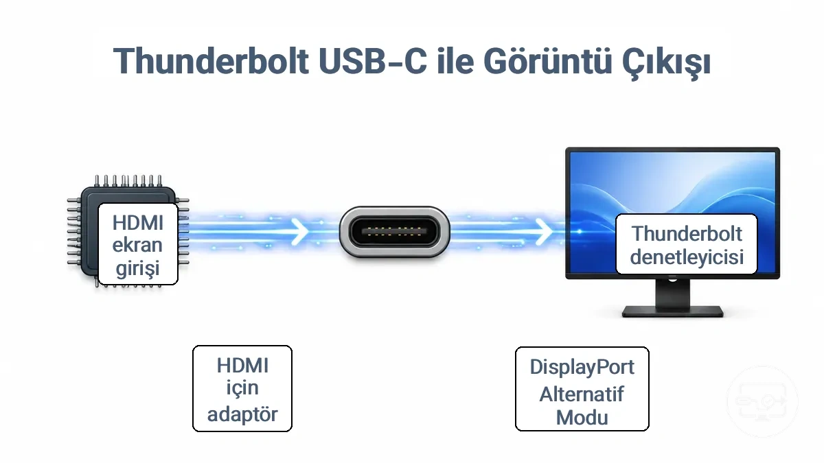 Thunderbolt denetleyicisinden HDMI ekrana sinyal akışı