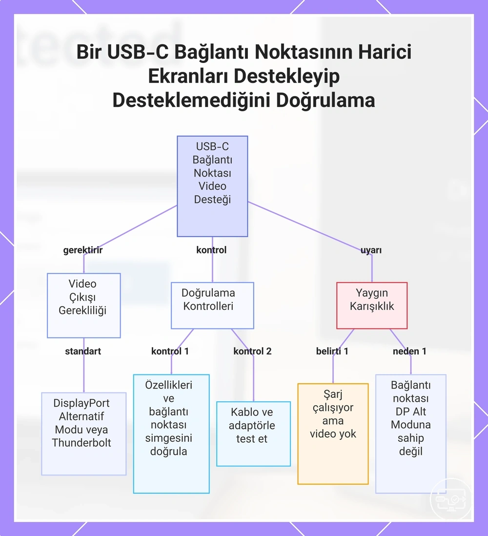 Bir USB-C Bağlantı Noktasının Harici Ekranları Destekleyip Desteklemediğini Doğrulama