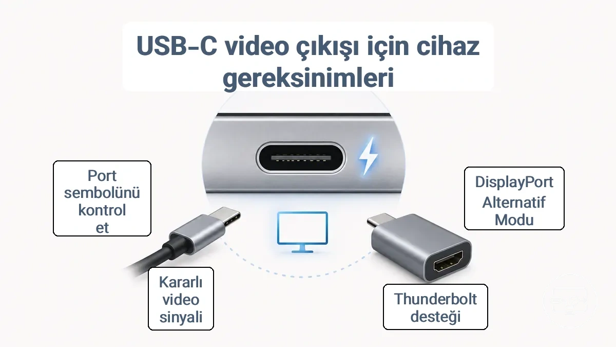 USB-C bağlantı noktası video çıkış desteği sinyallerini gösteren diyagram