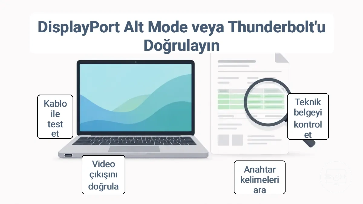Displayport alt modu veya thunderbolt video cikisi destegi dogrulama