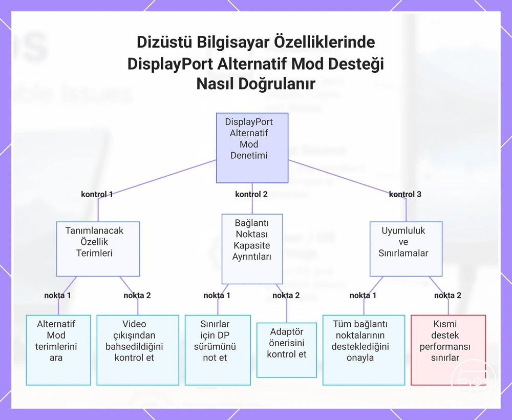 Dizüstü Bilgisayar Özelliklerinde DisplayPort Alternatif Mod Desteği Nasıl Doğrulanır