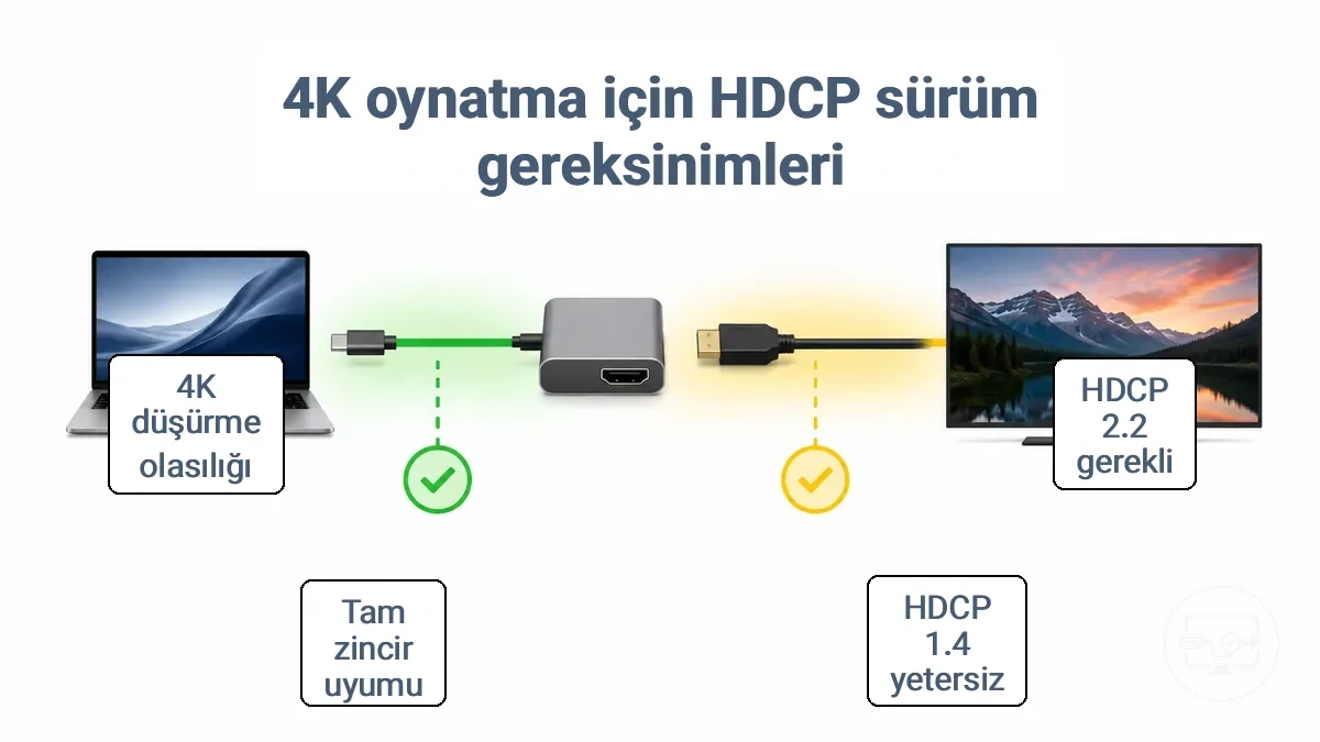 4K oynatma zinciri için HDCP sürüm karşılaştırması