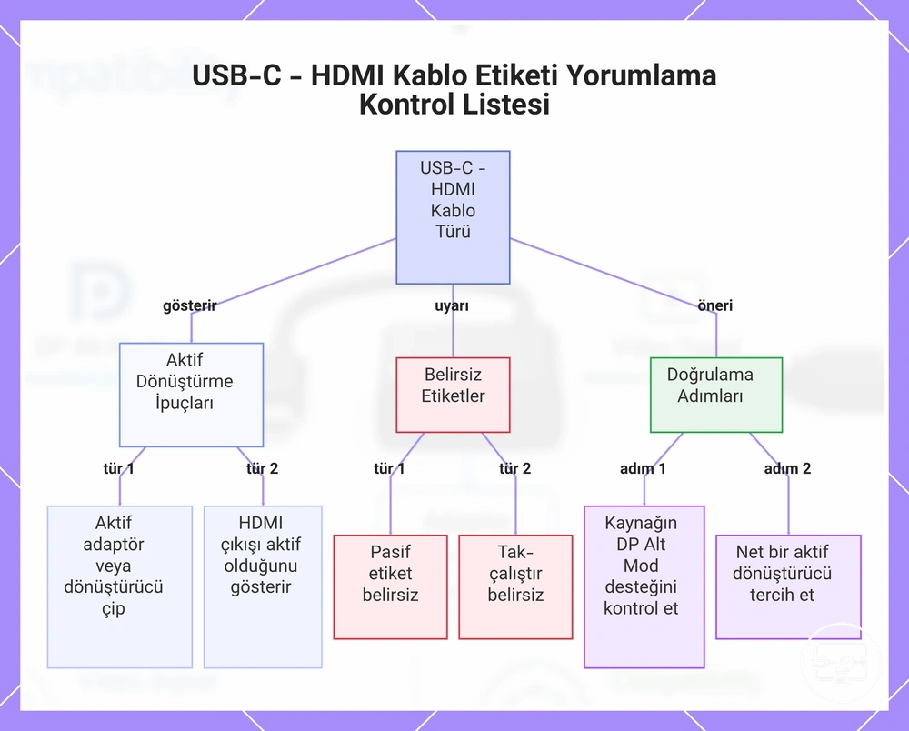 USB-C - HDMI Kablo Etiketi Yorumlama Kontrol Listesi