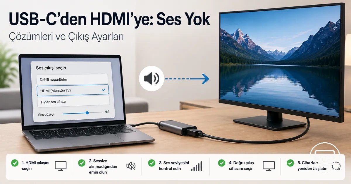USB-C’den HDMI’ye ses yok sorunu için çıkış seçimi ve HDMI ses yönlendirme kontrolleri