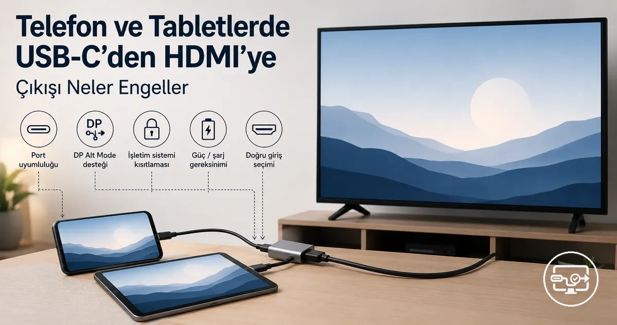Telefon veya tablette USB-C’den HDMI’ye uyumluluk: TV/monitöre bağlantı kurulumu