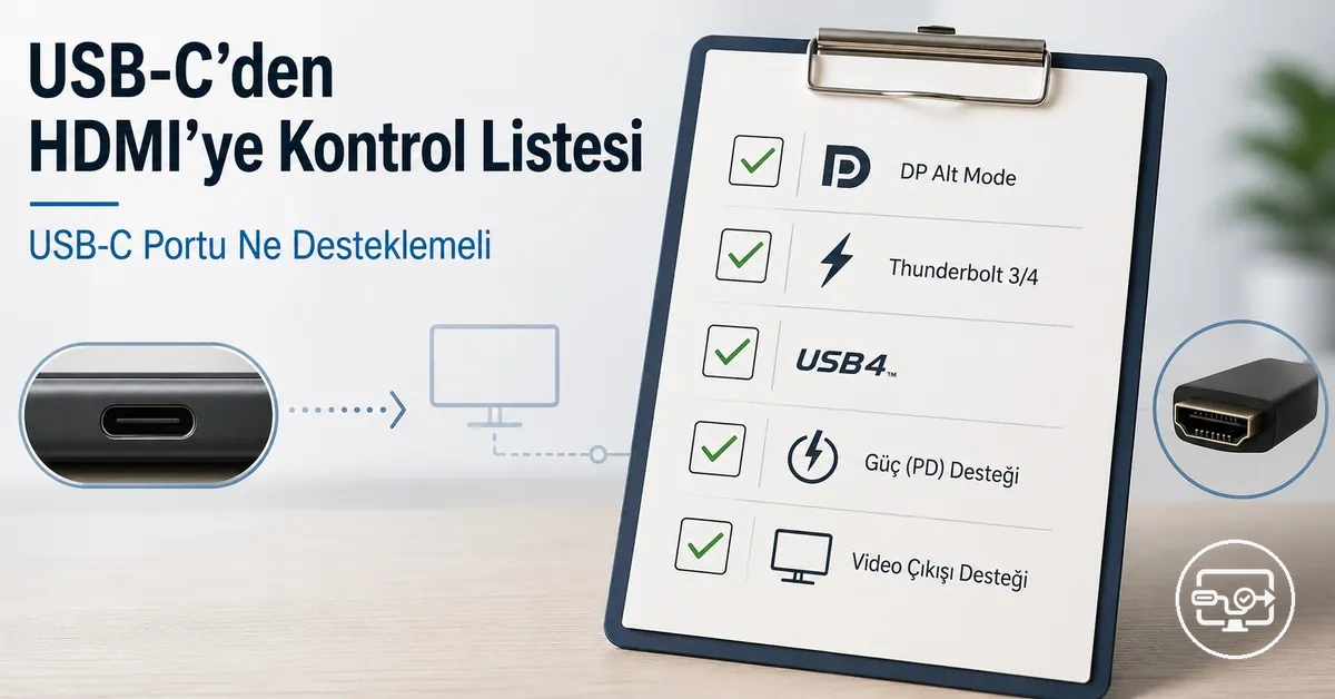 USB-C’den HDMI’ye uyumluluk için USB-C port gereksinimleri kontrol listesi